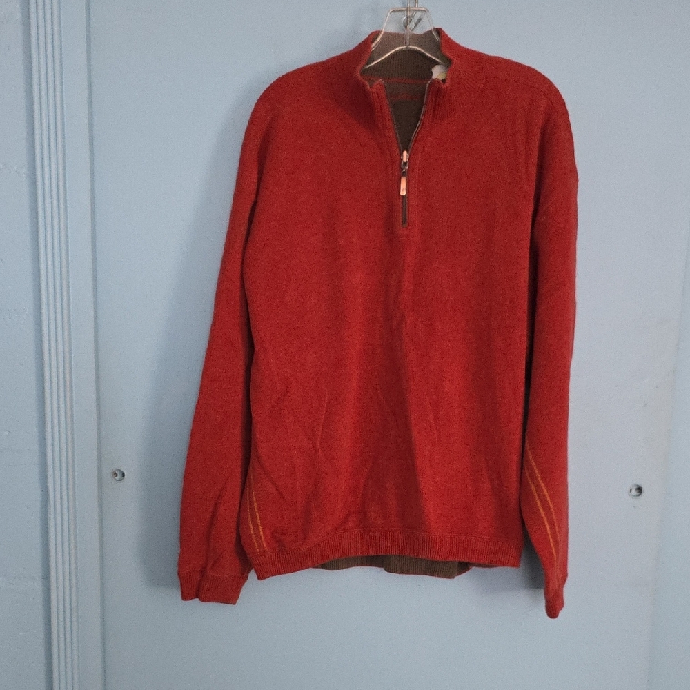 Tommy Bahama Men's Zip-Up Burnt Orange Sweater Size XL